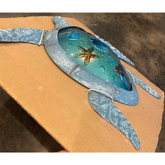 Metal And Glass Sea Turtle Wall Art or Light Fixture Cover, Beach House Decor - Picture 2 of 5